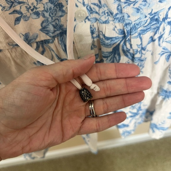 Free People Sunbaked Swing Mini Dress  Tea Combo Floral Tie Neck Ruffled size S - Picture 9 of 9